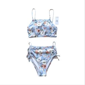 HURLEY Floral Tankini Light Blue 2 Piece Swimwear Swimsuit